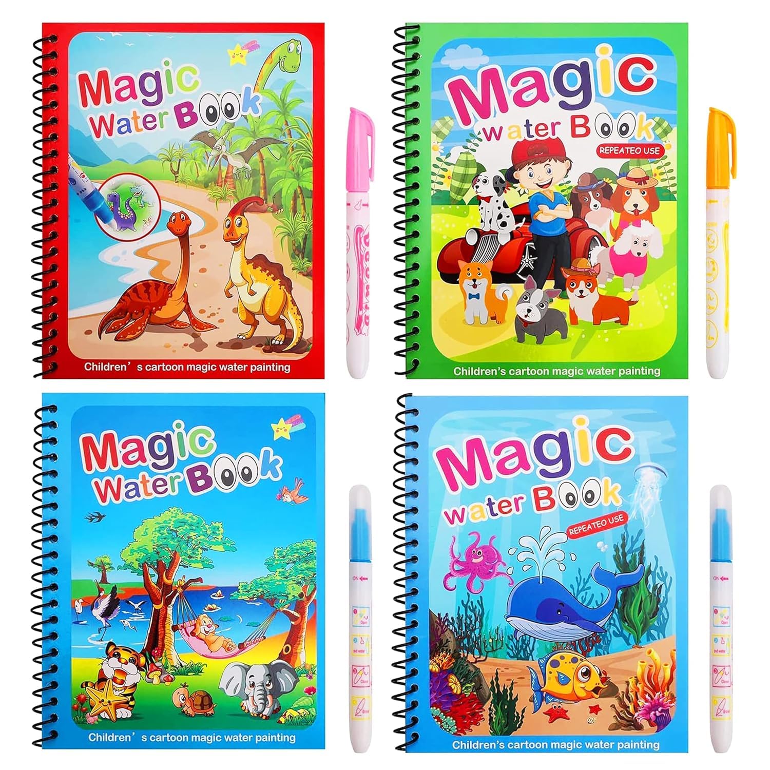 Reusable Magic Water Books With Water Pens (Pack Of 4)